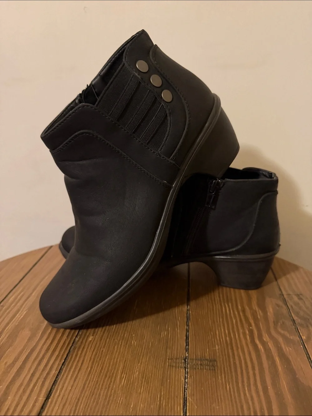 easy street Black Ankle Booties with Side Zip Detail